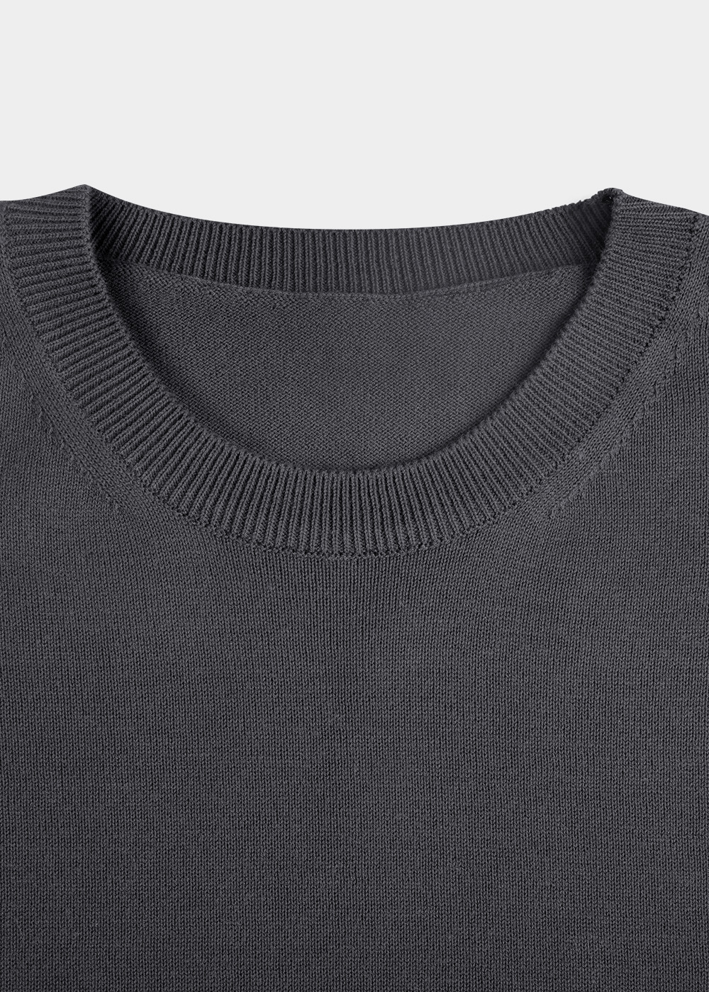 Low Density Cotton Blended High Twisted Short Sleeve Crewneck Knit _ charcoal