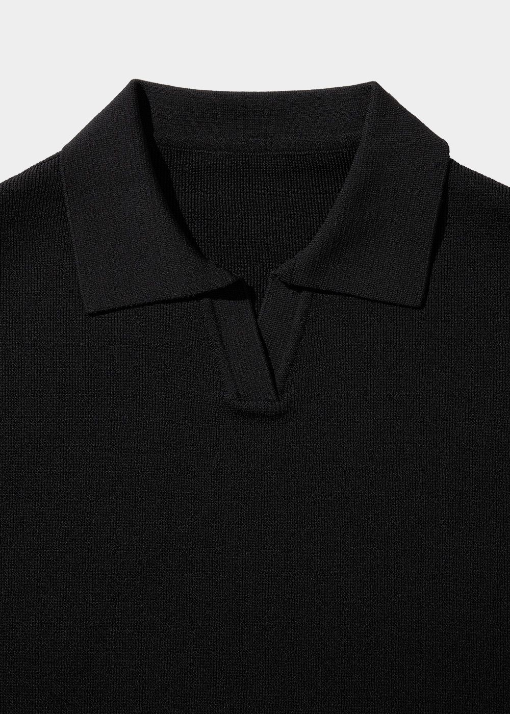 Rayon Blended Waffle Texture Short Sleeve Collar Knit _ triple black