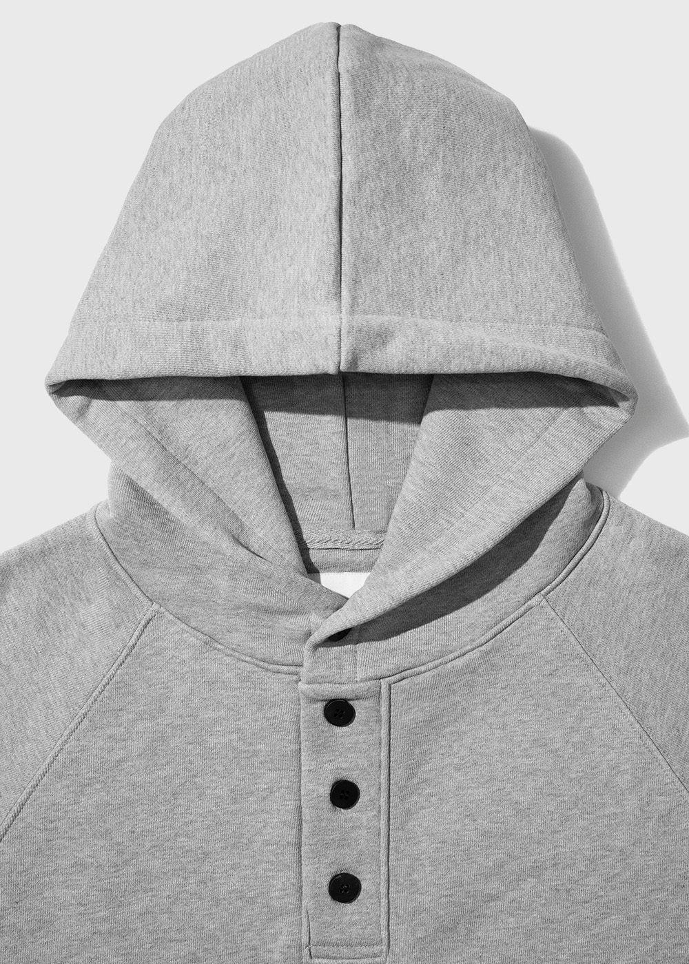 Enzyme Finished Heavy Cotton Button Raglan Hoodie _ melange gray