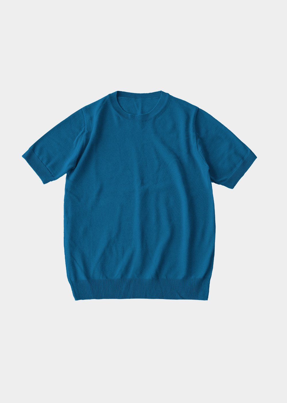 Low Density Cotton Blended High Twisted Short Sleeve Crewneck Knit _ blue