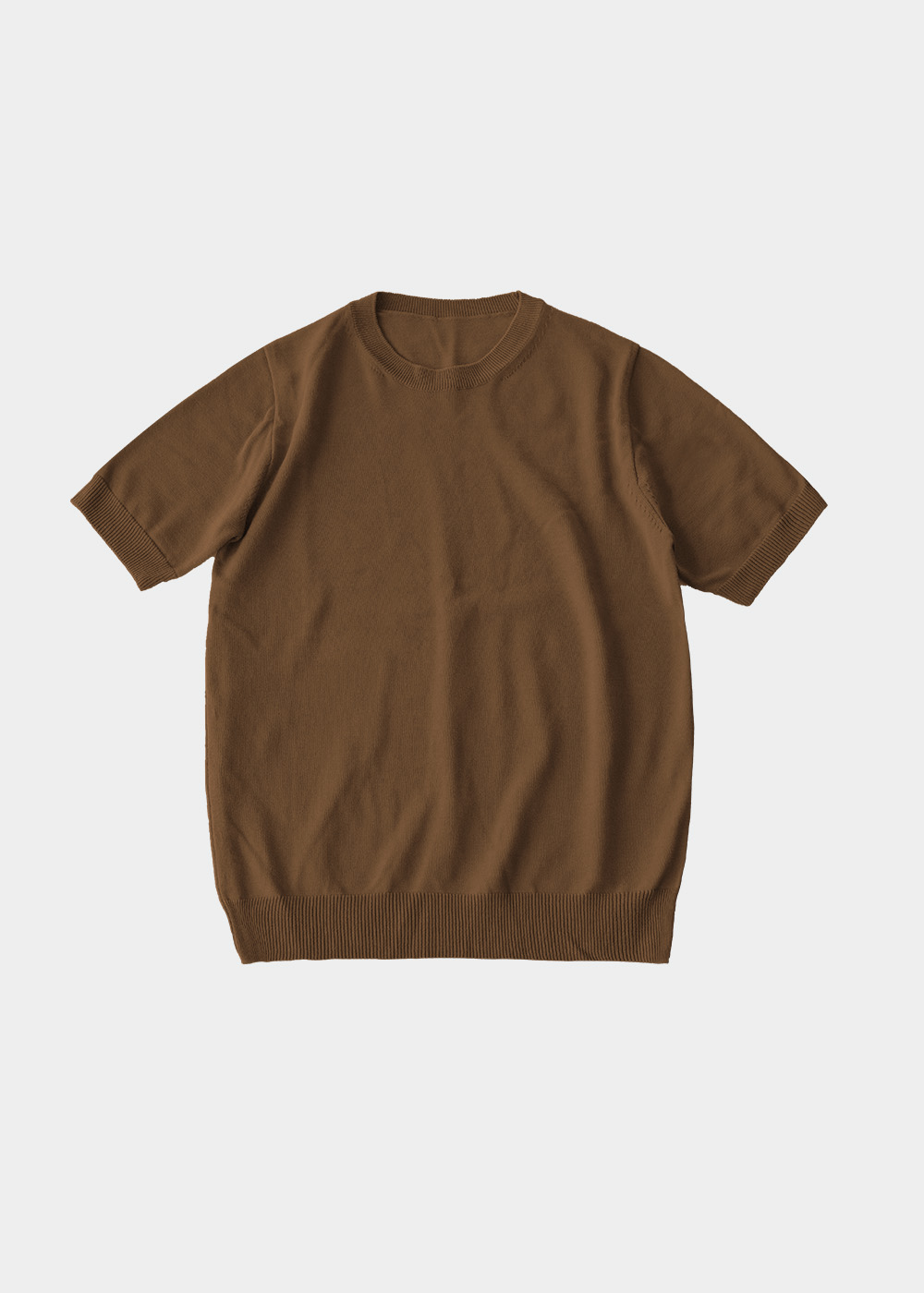 Low Density Cotton Blended High Twisted Short Sleeve Crewneck Knit _ brown