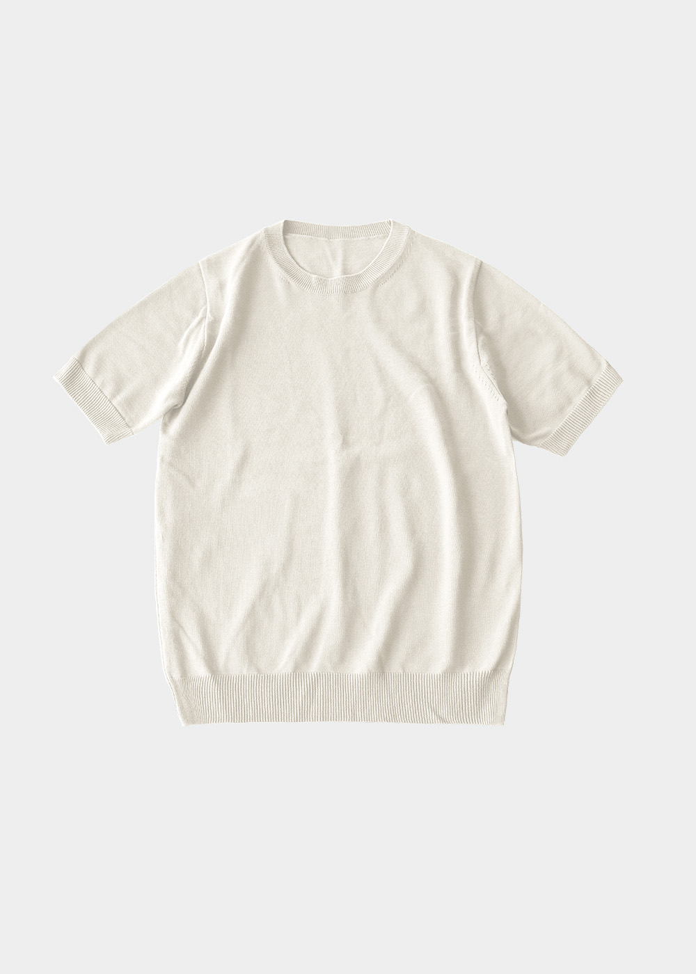Low Density Cotton Blended High Twisted Short Sleeve Crewneck Knit _ cream