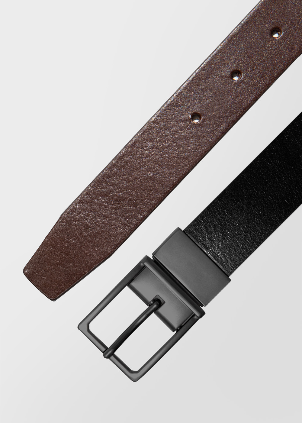 Reversible Italy Leather Belt _ dark silver 34mm