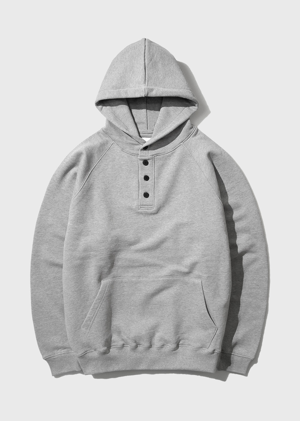 Enzyme Finished Heavy Cotton Button Raglan Hoodie _ melange gray