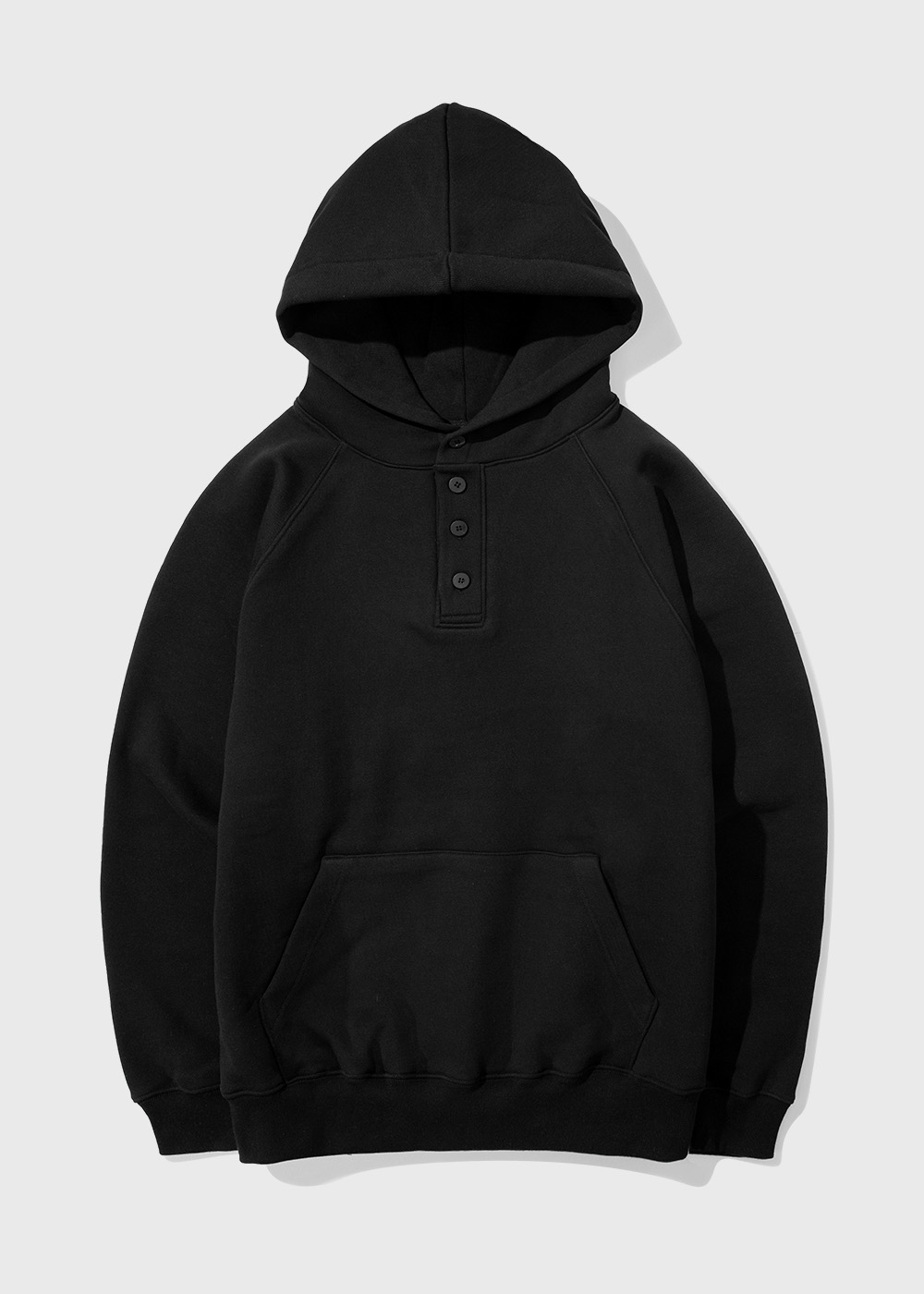 Enzyme Finished Heavy Cotton Button Raglan Hoodie _ black