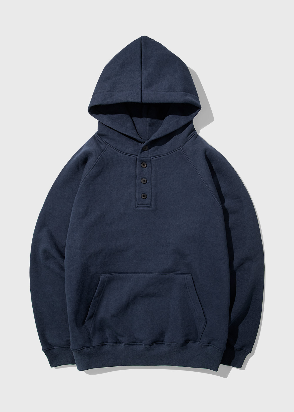 Enzyme Finished Heavy Cotton Button Raglan Hoodie _ navy