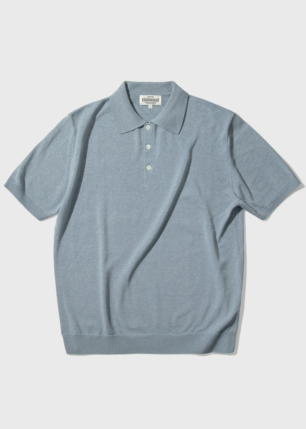 Cotton Blended High Twisted Short Sleeve Polo Knit _ melange blue
